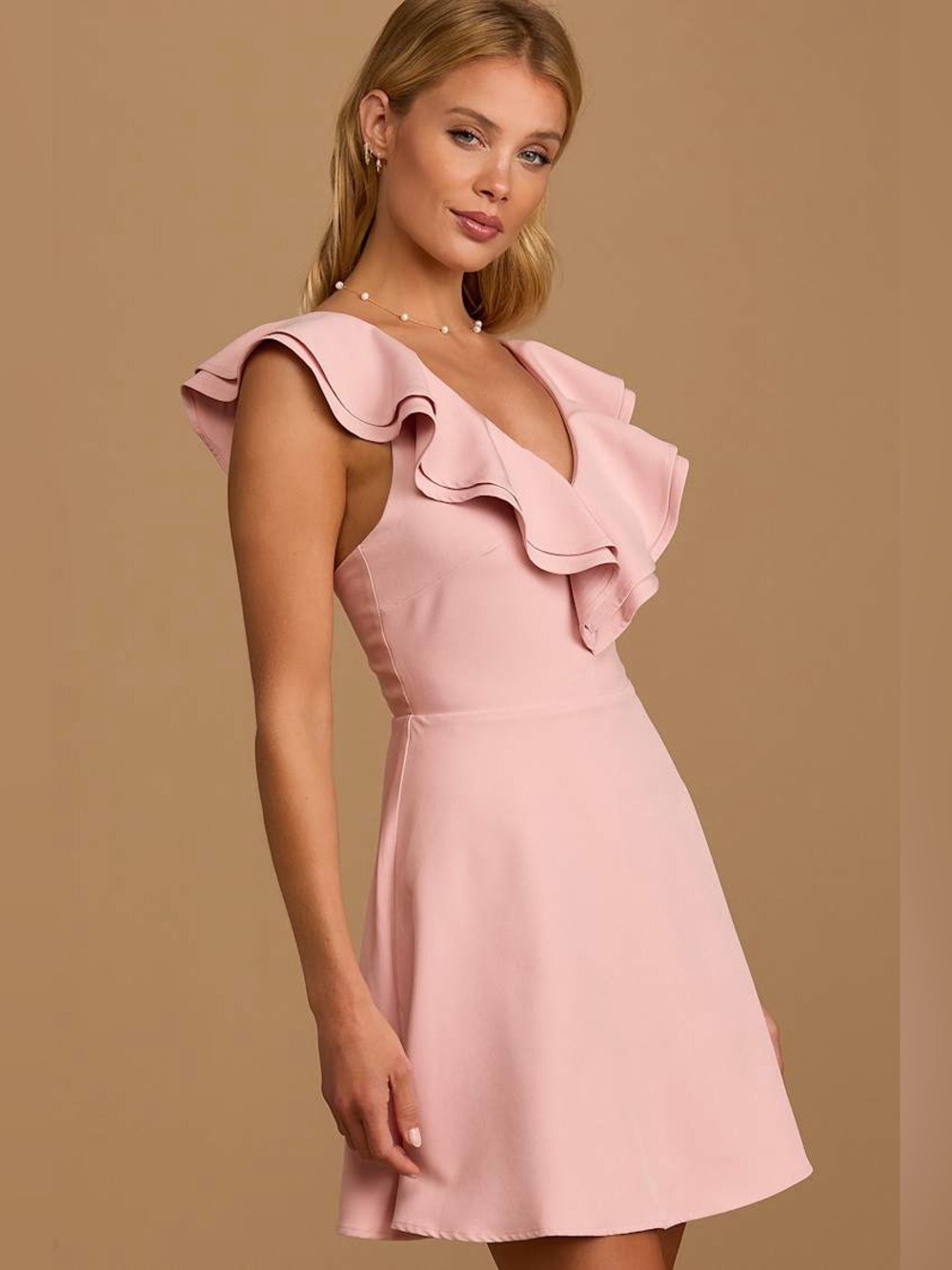 New Lulus Divine Darling Light Pink Ruffle Skater Dress XL Flutter Sleeve Mini